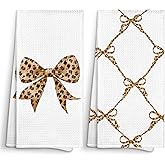 Sviojuce Preppy Cheetah Print Coquette Bow Kitchen Towels Decorative 16x24 Set of 2, Trendy Dish Towels Cloths Dishcloths Tea Towel Gifts for Teen Girls Dorm, Leopard Bathroom Kitchen Hand Towel Decor