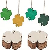 Amosfun 20pcs St Patricks Day Decorations, Unfinished Wooden Shamrock Cutouts with Rope, Wood Clover Shape Hanging Ornaments for Kids DIY Crafts, Home Tree Decor & Gift Tags