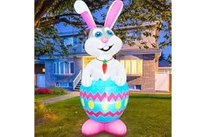AMENON 8 Foot Giant Easter Inflatables Outdoor Decorations Led Lighted Colorful Easter Hatch Eggs Bunny with Tethers Stakes Easter Blow Up Yard Garden Lawn Decoration Easter Egg Hunt Decoration