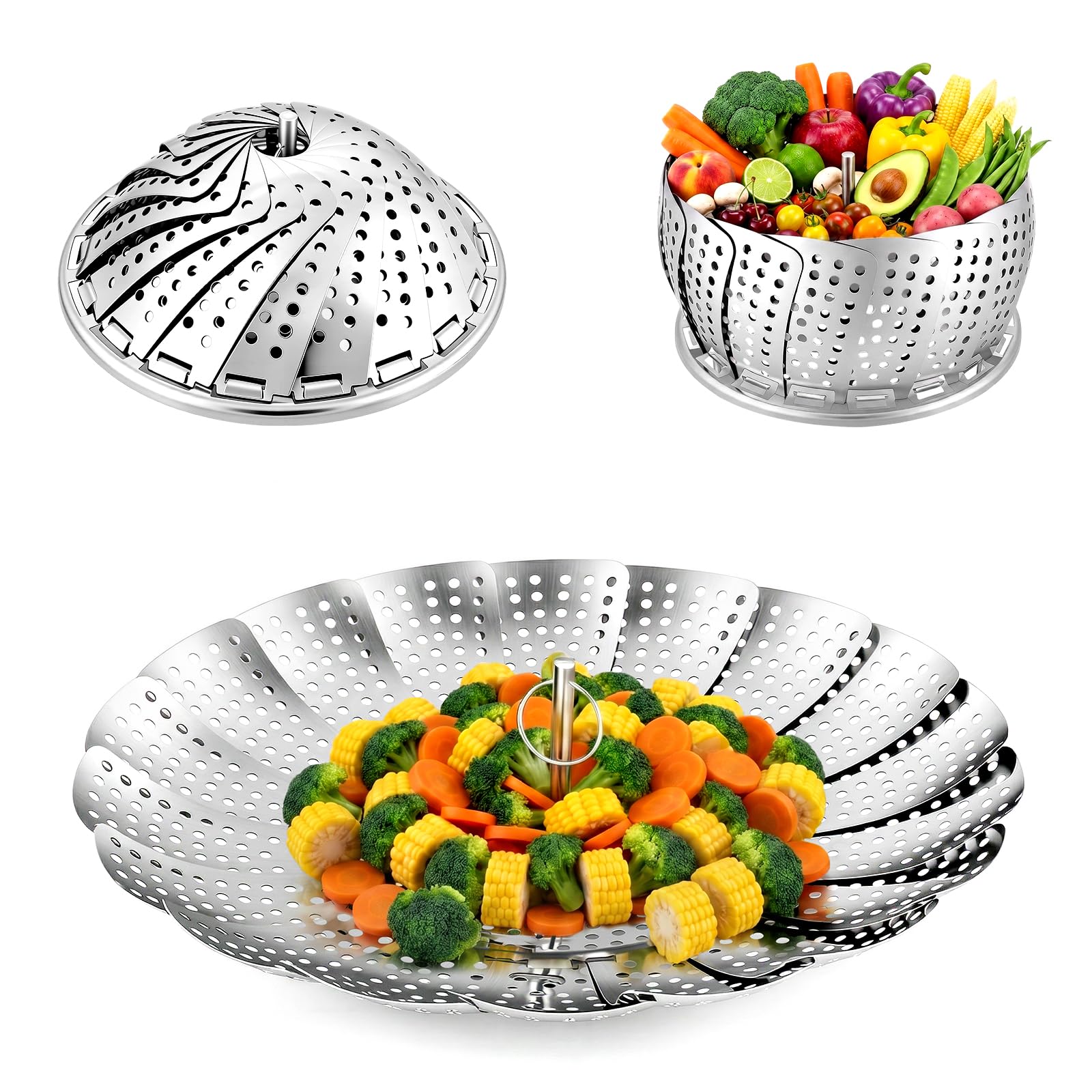 Sayfine Vegetable Steamer Basket, Premium Stainless Steel Veggie Steamer Basket for cooking - Folding Expandable Steamers to Fits Various Size Pot (Large(6.1" to 10.5"))