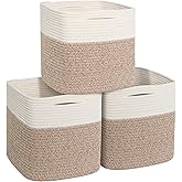 WILLITAT 11x11 Cube Storage Bin - 3 Pack Woven Storage Cubes Organizer, 11 Inch Cotton Rope Baskets for Organizing, Square Baskets for Shelves, Baby Nursery Closet Bins, Cubby Toy Box Organizer
