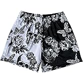 BOOMLEMON Mens Mesh Graphic Print Shorts Fashion Designer Workout Shorts Retro Casual Cool Streetwear Short Pants
