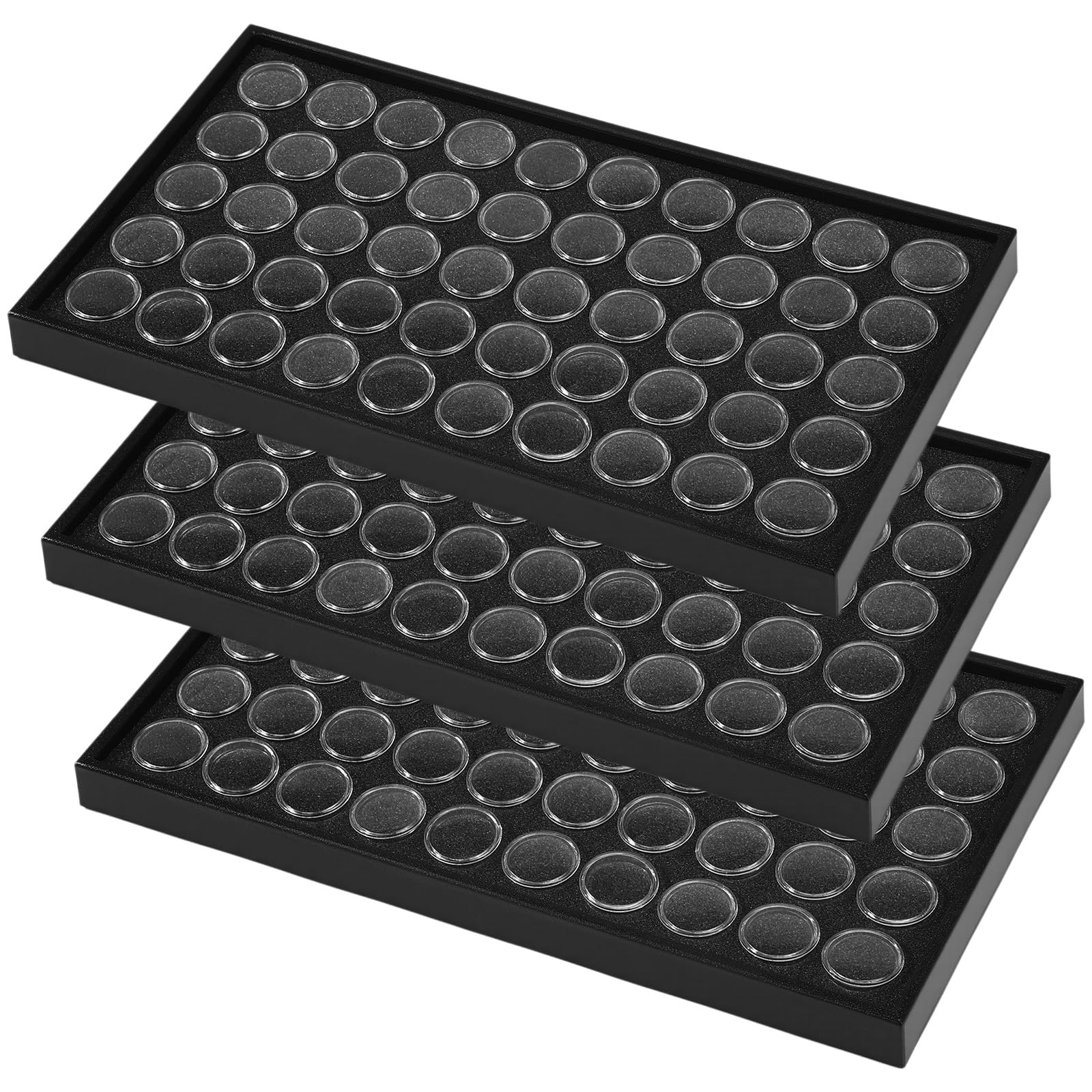 Photo 1 of Geelin 3 Pcs Gem Display 150 Case Gem Jars Small Size 14.5" x 7.8" x 0.75" Black Tray Foam Sheet Gemstones Storage Jars with Lids Insert Trays for Collectibles Jewelry Coins and Gemstone Storage