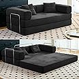 MOEYURO Compression Sofa - Convertible Floor Sofa Bed - with Pillow Back Support Armrest - Comfy Foldable Sofa Bed Compressed Sofa in Box - Corduroy Fabric - for Living Room Bedroom(Black)
