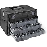 Amazon Basics 287-Piece Mechanic Socket Set with Quick-Release Ratchets, Wrenches, Bits, 1/4" 3/8" 1/2", Metric and SAE, 3-Drawer Case, for Auto and Machine Repairs
