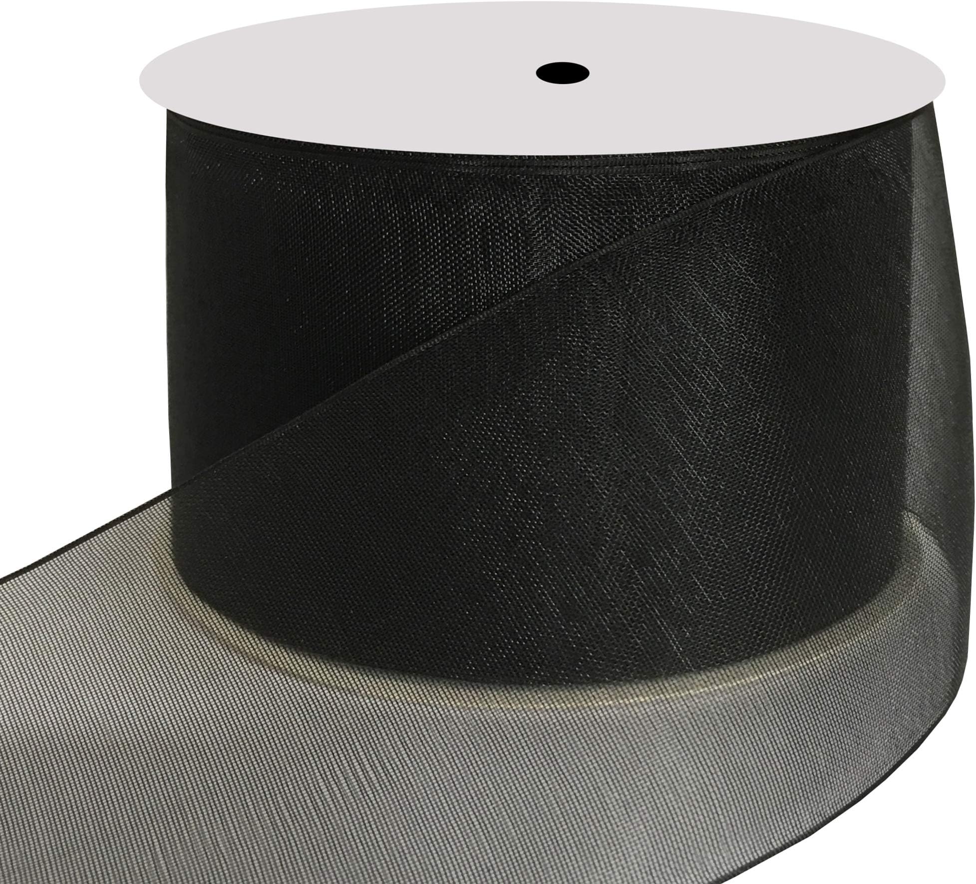 DUOQU 1-1/2 inch Wide Shimmer Sheer Organza Ribbon 25 Yards Black
