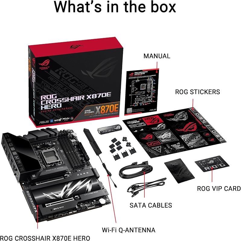 ROG Crosshair X870E Hero – Carte mère Gaming AMD Ryzen AM5 X870E ATX (DDR5, 18+2+2 DrMOS, PCIe 5.0, 5 x M.2, Wi-FI 7, USB4 Type-C avec Quick Charge 4+, HDMI, AI Overclocking, Aura Sync RGB)