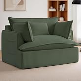 Korser Corduroy Boneless Couch, Oversized Chaise Lounge Chair Indoor, Upholstered Boneless Sofa with Pillows &amp; Side Pockets, Cloud Couches Bed for Living Room, No Assembly Required, Green