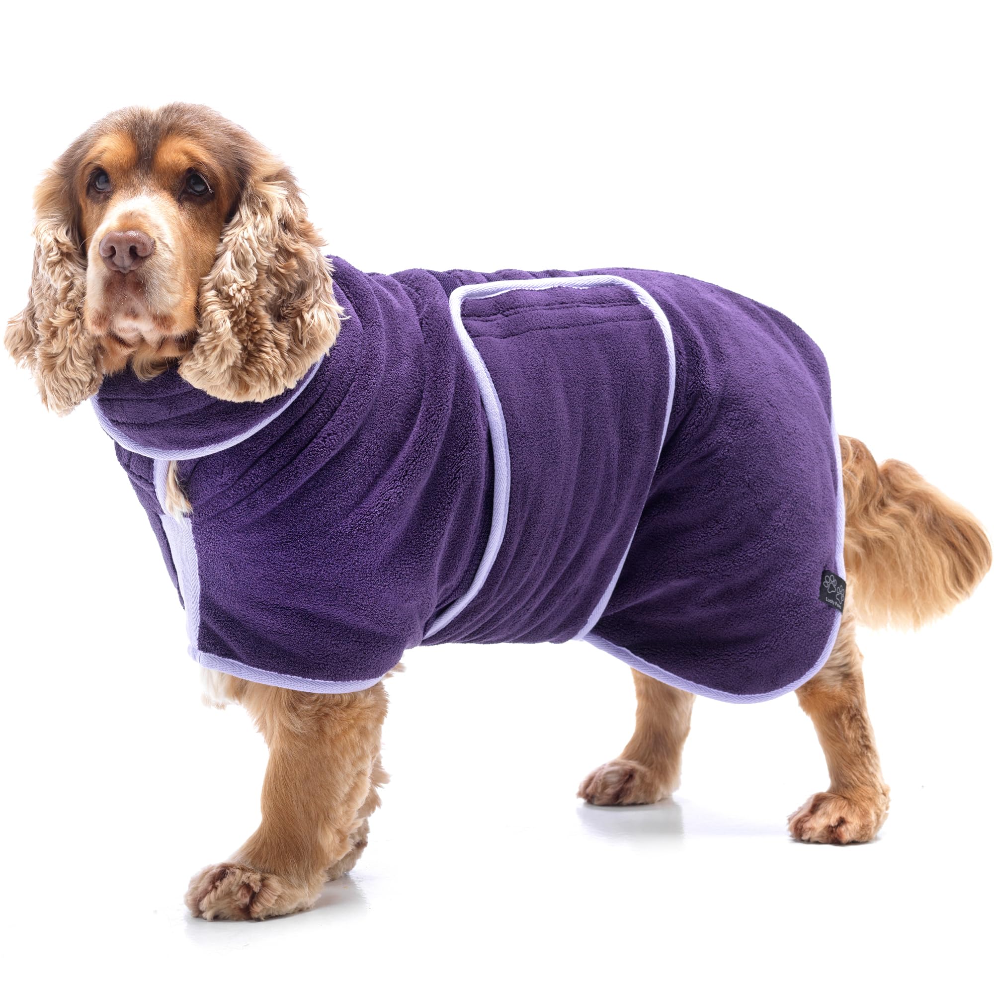 Lucky Paws® UK Dog Drying Coat - Luxurious Double Layer Dog Towel Robe - Dry Your Dogs in Minutes - Ultra Absorbent Drying Robe & Super Soft Dressing Gown (GIANT, Aubergine)
