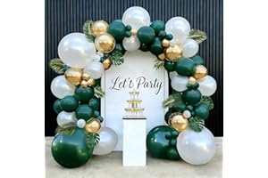 Emerald Green and Gold Balloons Arch Kit, Dark Hunter Forest Green Pearl Sand White Metallic Gold Balloons for Jungle Wedding