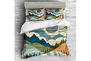 REALIN Mountain Forest Natural Scenery Duvet Cover Set Mountain Sunset Bedding Girl Boy Kids Bed Sets 2/3/4PCS Quilt Covers/Sheets/Pillow Shams,Twin/Full/Queen/King (C,Twin-172x218cm-3PCS)