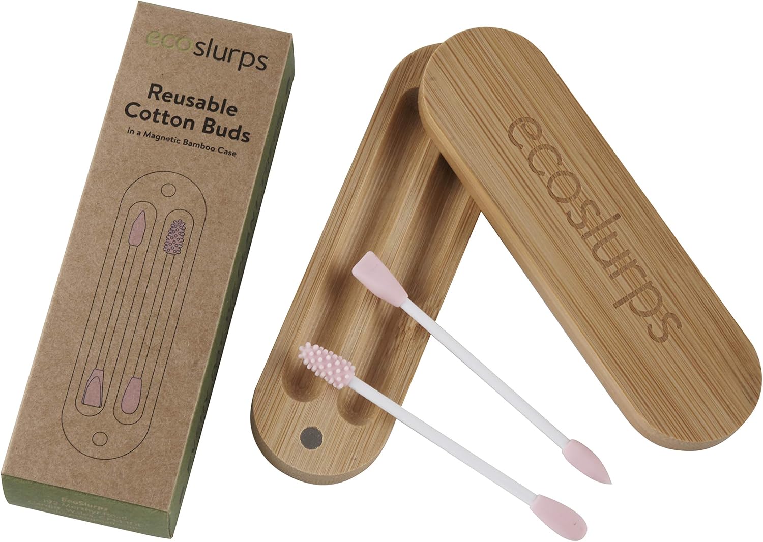 EcoSlurps Reusable Cotton Buds In Magnetic Bamboo Case, Pink, 2 - Image 3