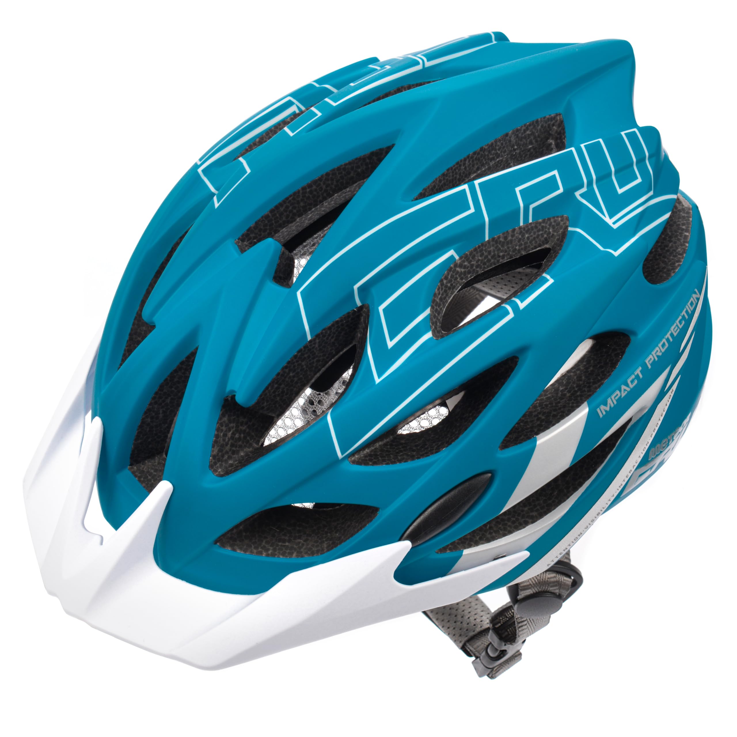 Meteor GRUVER Cycle Helmet – Lightweight Adjustable Helmet for Men, Women, Kids – MTB, Bike, Skateboard, Scooter & Hoverboard – Detachable Visor - S (52-56 cm, 20.4-22 inch) - Blue/White