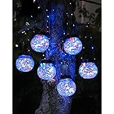 PARTPHONER Solar Lantern Solar Lights Outdoor Waterproof 6-Pack, Solar Powered Hanging Lights Cracked Glass Hanging Globes for Christmas Decoration, Shepherd Hook, Garden Tree Ornaments, Multi-Color
