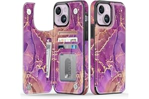 Goodon for iPhone 14 Plus Case Wallet - Flip Folio Leather Cover with Trendy Floral Design, 4 Card Slots & Kickstand Function, Stylish Protective Phone Case for Women and Girls - Purple Marble