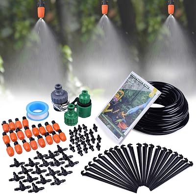 MIXC Drip Irrigation Kit 15M 50FT 1/4 Inch Tubing Water Saving Adjustable