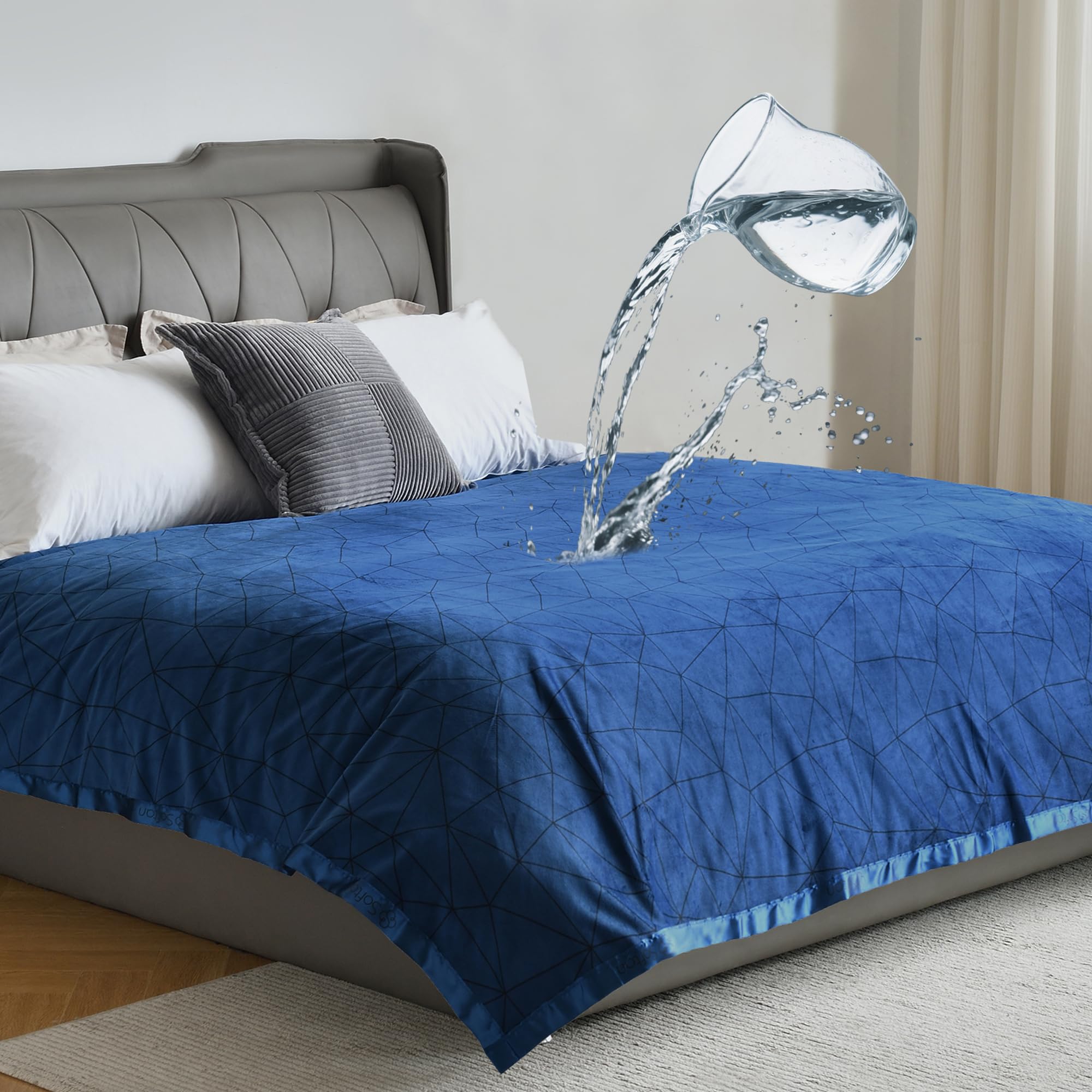 softan Waterproof Blanket Cover 178x230CM for Baby, Adults, Dogs, Cats or Any Pets, 3 Layer Protector and 100% Leak Proof blanket for Bed, Sofa and Other Furniture, Easy to Clean, Navy & Light Grey