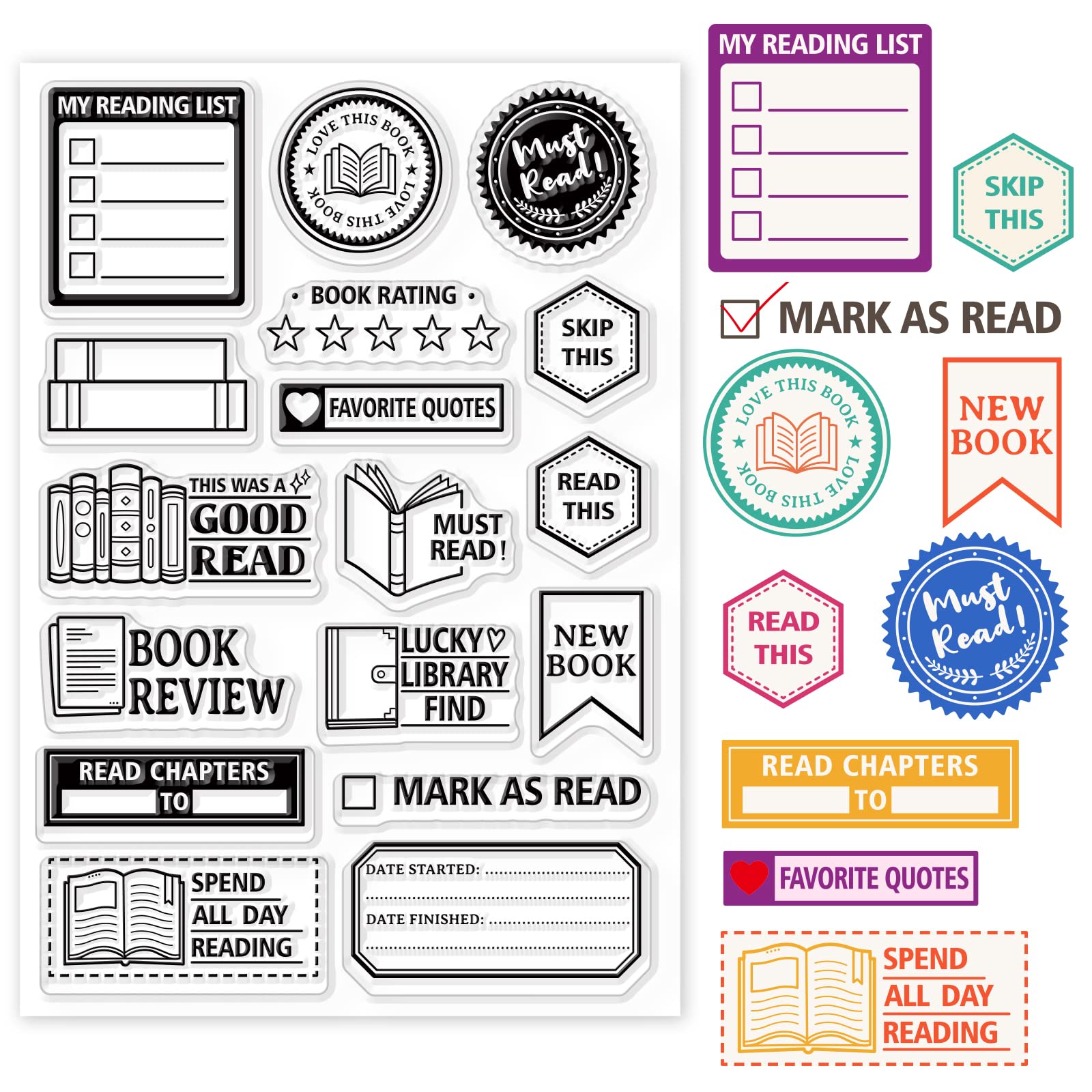 Photo 1 of GLOBLELAND Book Reading Label Clear Stamps Mini Art Label Silicone Clear Stamp Reading Seals for DIY Scrapbooking Journals Decorative Cards Making Photo Album