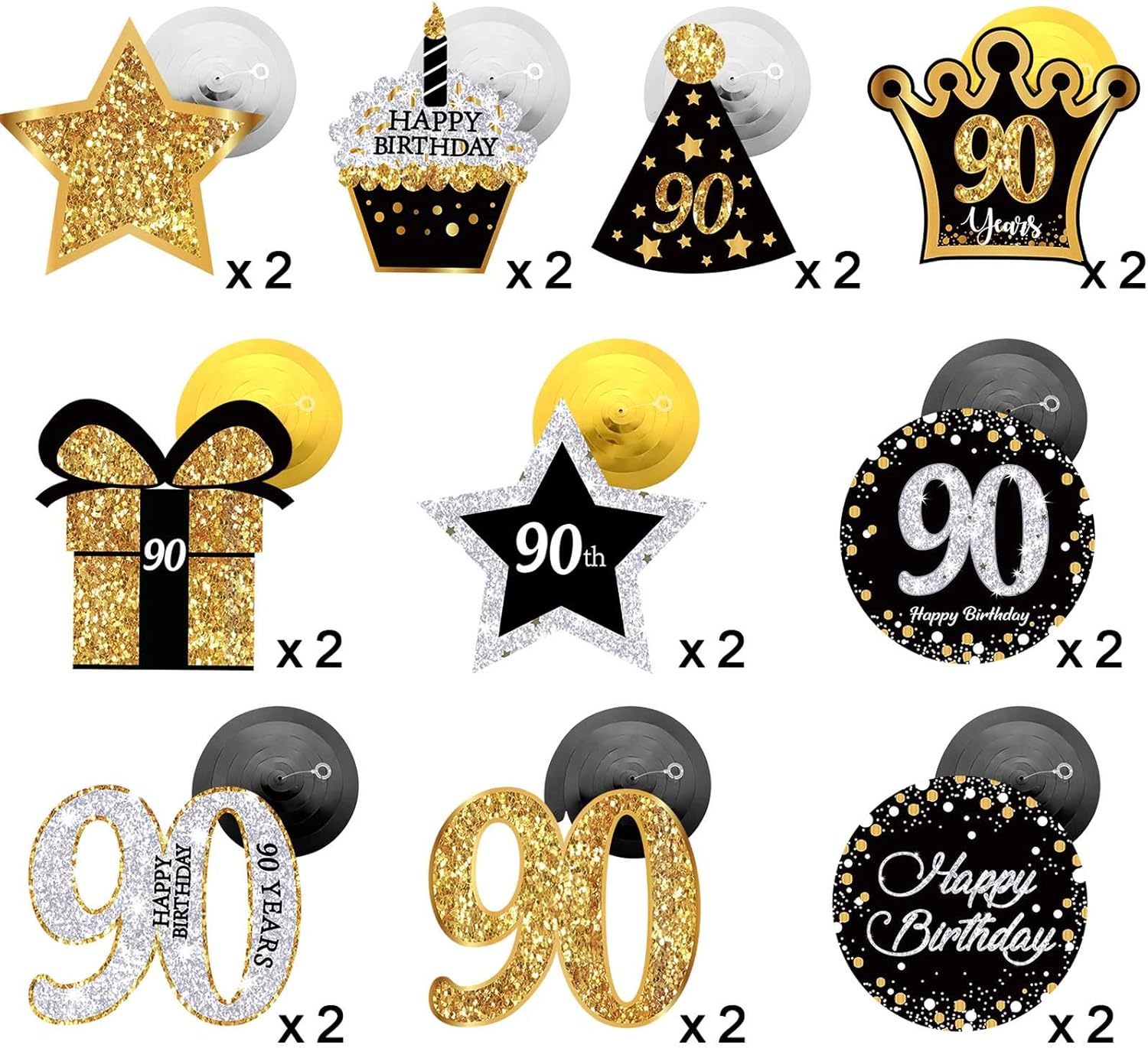 30-Piece 90th Birthday Party Decoration Set - Cards & Hanging Swirls Ceiling Decorations, Multicolor, 50 Count (Pack of 1) - Image 5