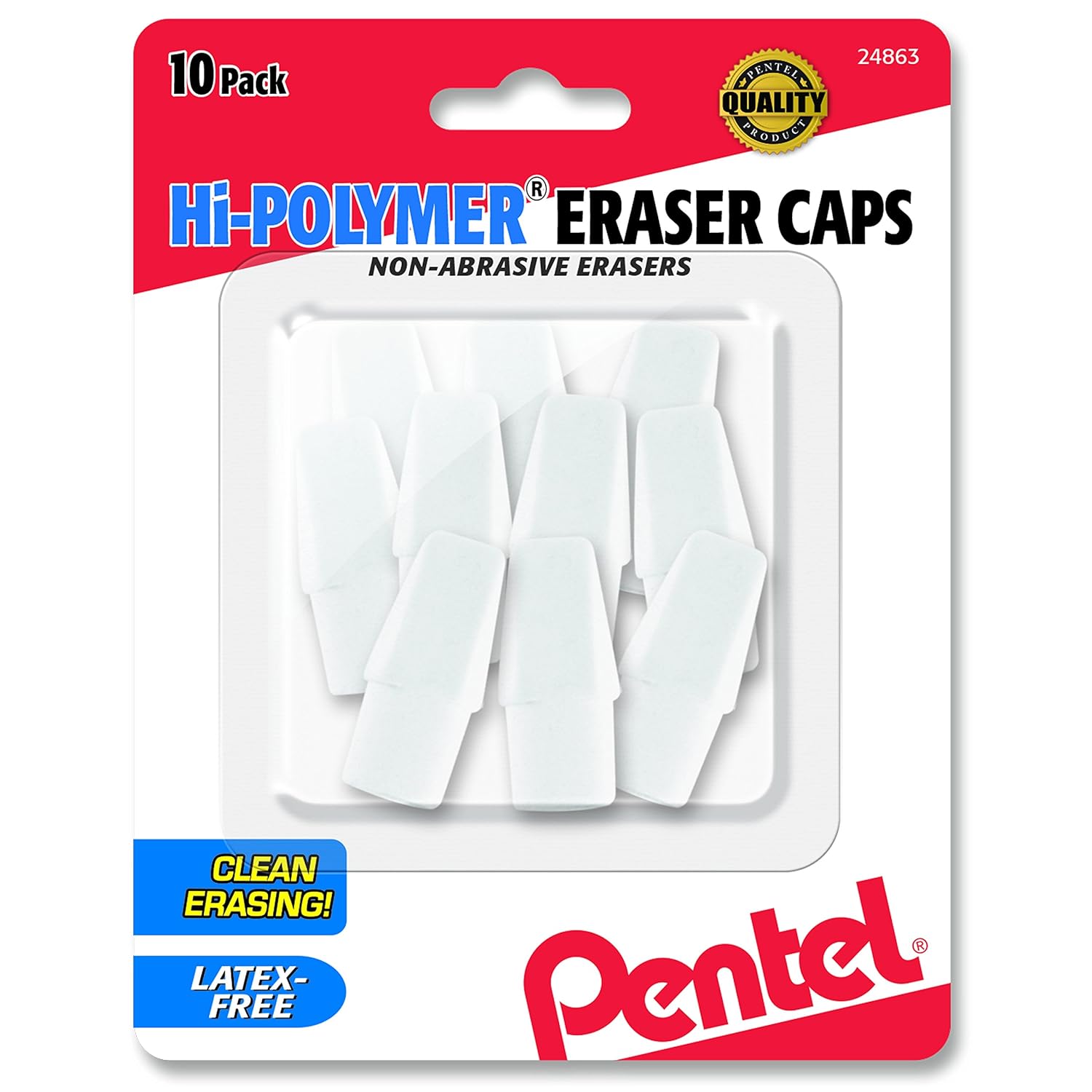 Pentel HiPolymer Eraser Caps NonAbrasive, Pack of 10