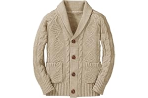 INORIN Boy's Sweater Cardigan Button Down Shawl Collar Cable Knitted Outwear Sweater Coats with Pockets