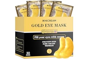 Hicream 24k Gold Under Eye Patches - 30 pair Eye Mask Pure Gold Anti-Aging Collagen Hyaluronic Acid Under Eye Mask for Dark Circles, Puffiness & Wrinkles Refresh Your Skin