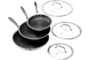 HexClad Hybrid Nonstick 6-Piece Fry Pan Set, 8, 10 and 12-Inch Frying Pans with Tempered Glass Lids, Stay-Cool Handles, Dishw