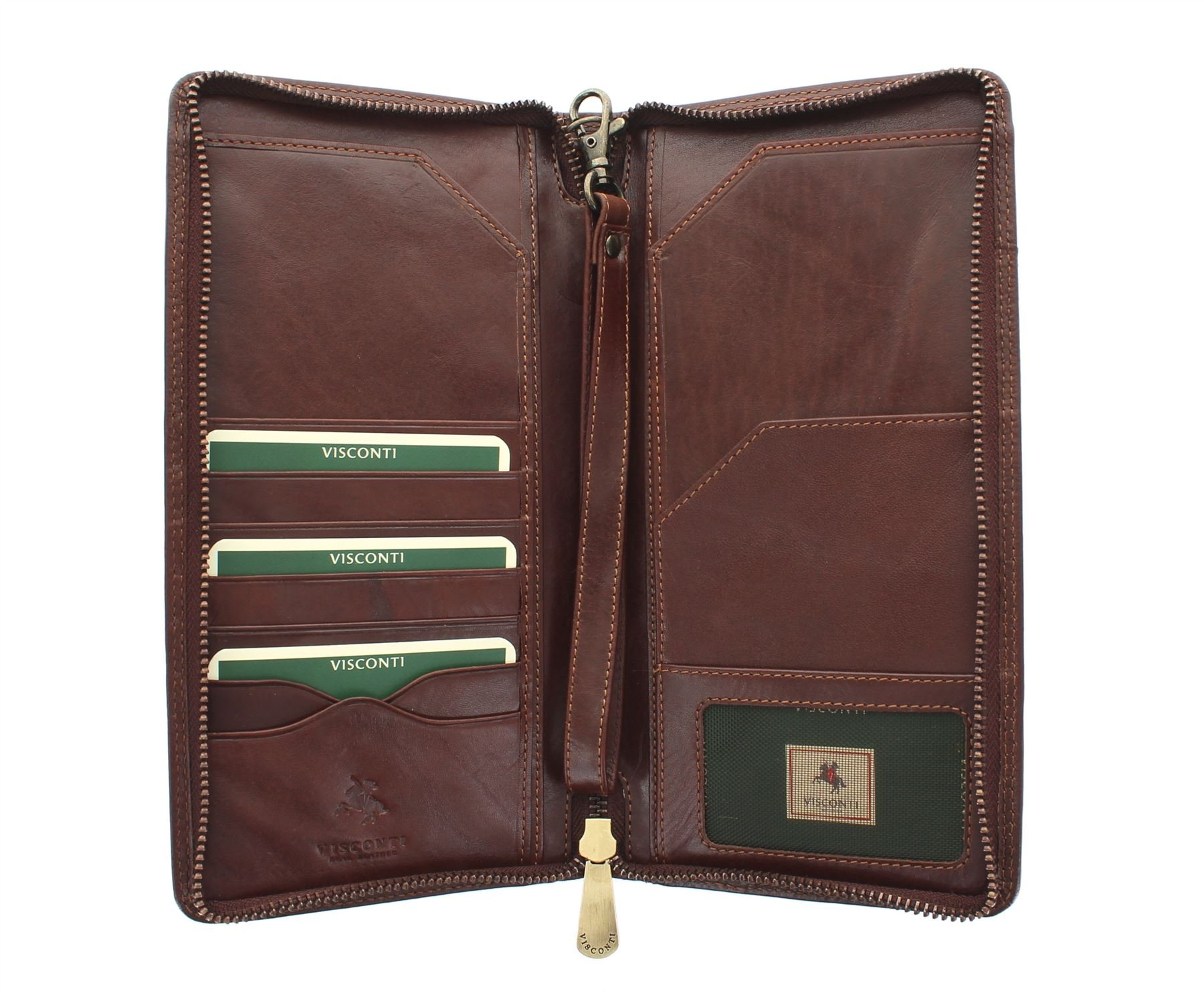 VISCONTI Monza Collection Wing Leather Travel Wallet with Wrist Strap MZ101 Brown