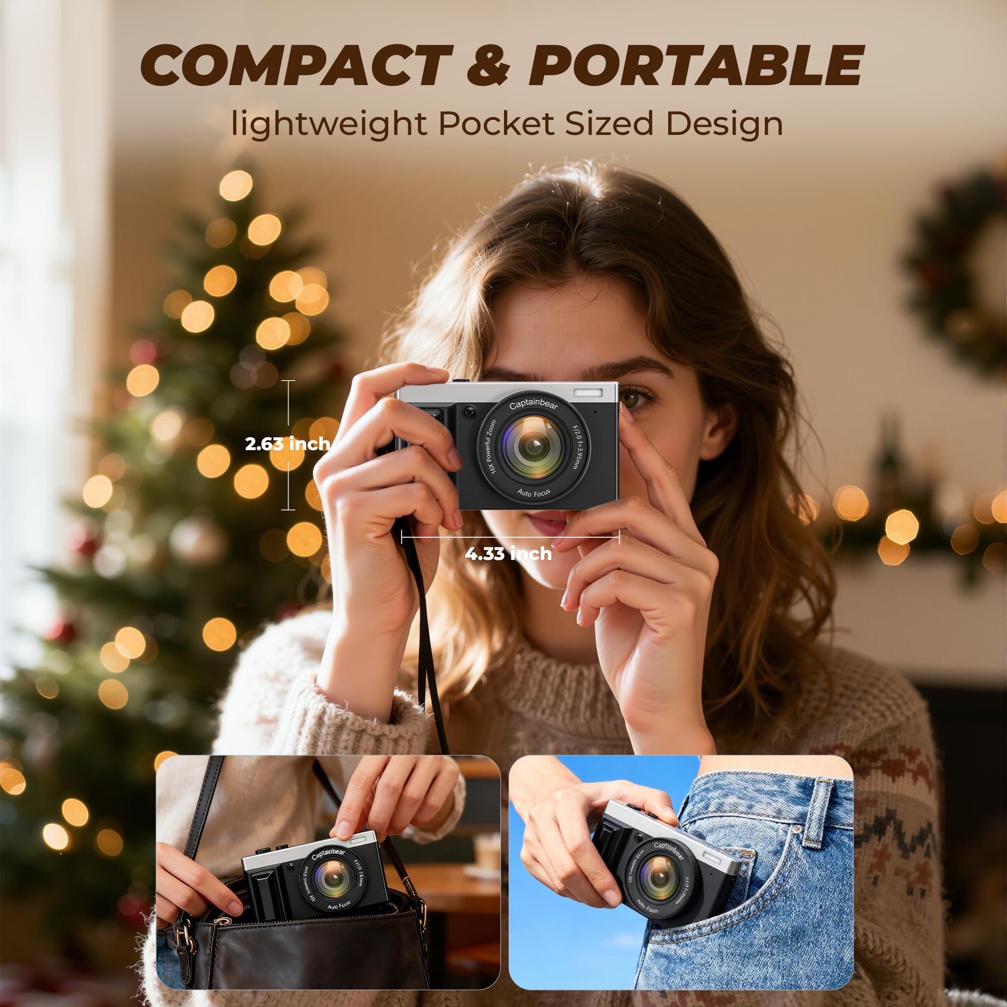 Condition photo showing New/Like New for 4k digital camera,64mp cameras for photography with 16x digital zoom, autofocus vlogging camera for youtube, 3" 180°flip screen compact travel camera, anti-shake 4k video cameras (silver-black)