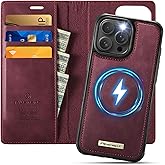PlusnapX Wallet Case for iPhone 16 Pro Max Compatible with Magsafe, 2-IN-1 PU Leather Flip RFID Blocking Card Holder Stand Shockproof Magnetic Detachable Case for iPhone 16 Pro Max Case 6.9", Burgundy