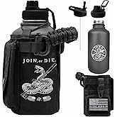 Iron Infidel Battle Bottle - Half Gallon Insulated Water Bottle with Paracord Handle, Large 64 oz Stainless Steel Water Jug with Rugged, Removable Sleeve for Keys, Wallet & Phone (Join or Die 2 Liter)