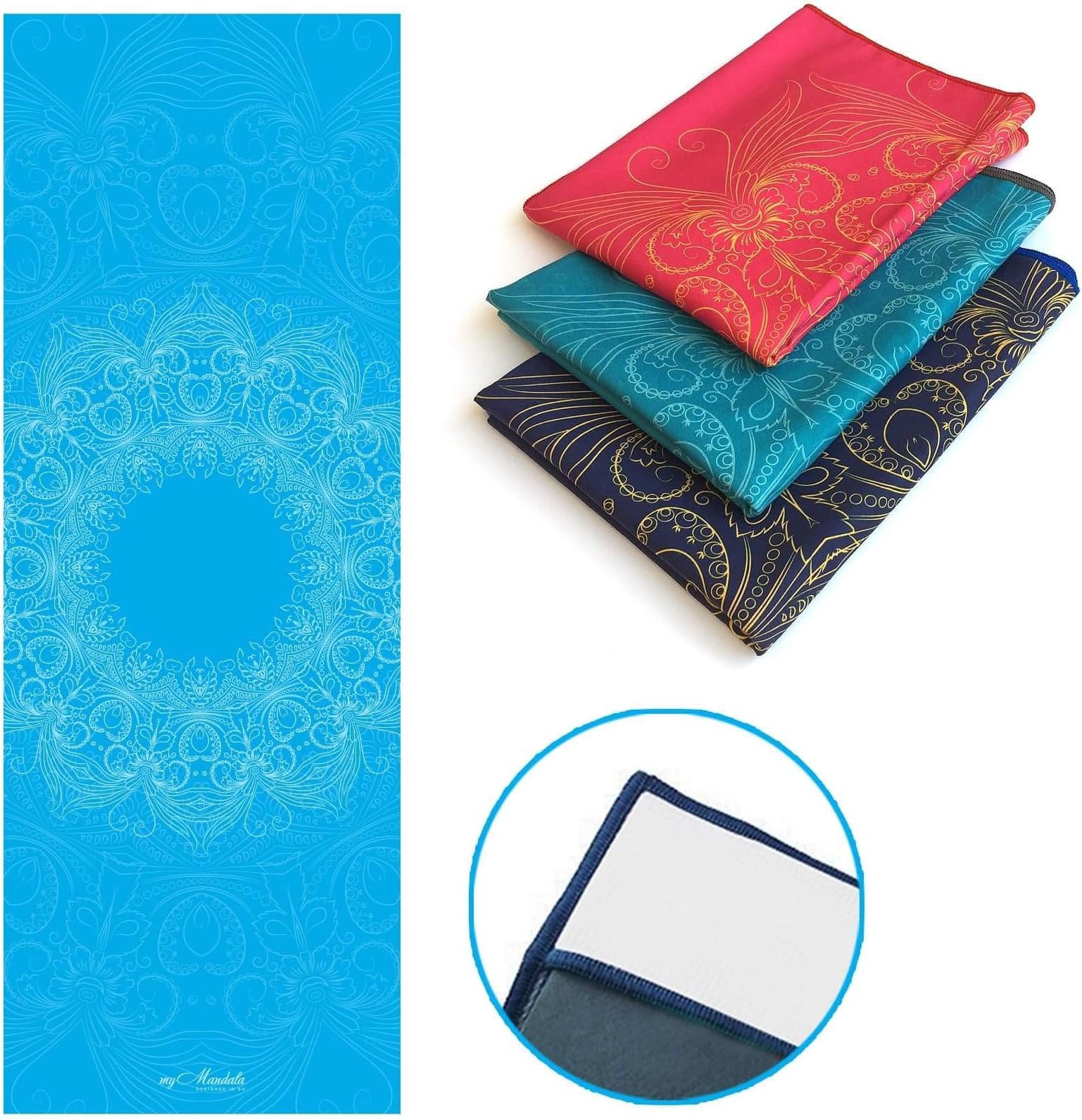myMandala - Non Slip Hot Yoga Towel Skidless 60 x 180cm Microfiber, Yoga Mat Towel (Blue, Yoga 60*180cm)