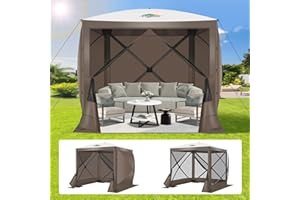 COBIZI Pop Up Gazebo Screen Tent Screen House for Camping, 8FTx8FT Screen Room with Sidewalls and Mosquito Netting, Hub Tent Instant Screened Canopy with Carrying Bag and Ground Stakes, Brown