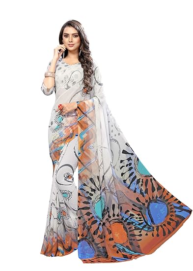 Womens Georgette Digital Printed Saree With Blouse(myraa-21007)