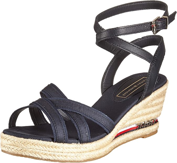 Amazon.com | Tommy Hilfiger Iconic Elba Corporate Ribbon Womens Wedge Sandals in White Navy Red 