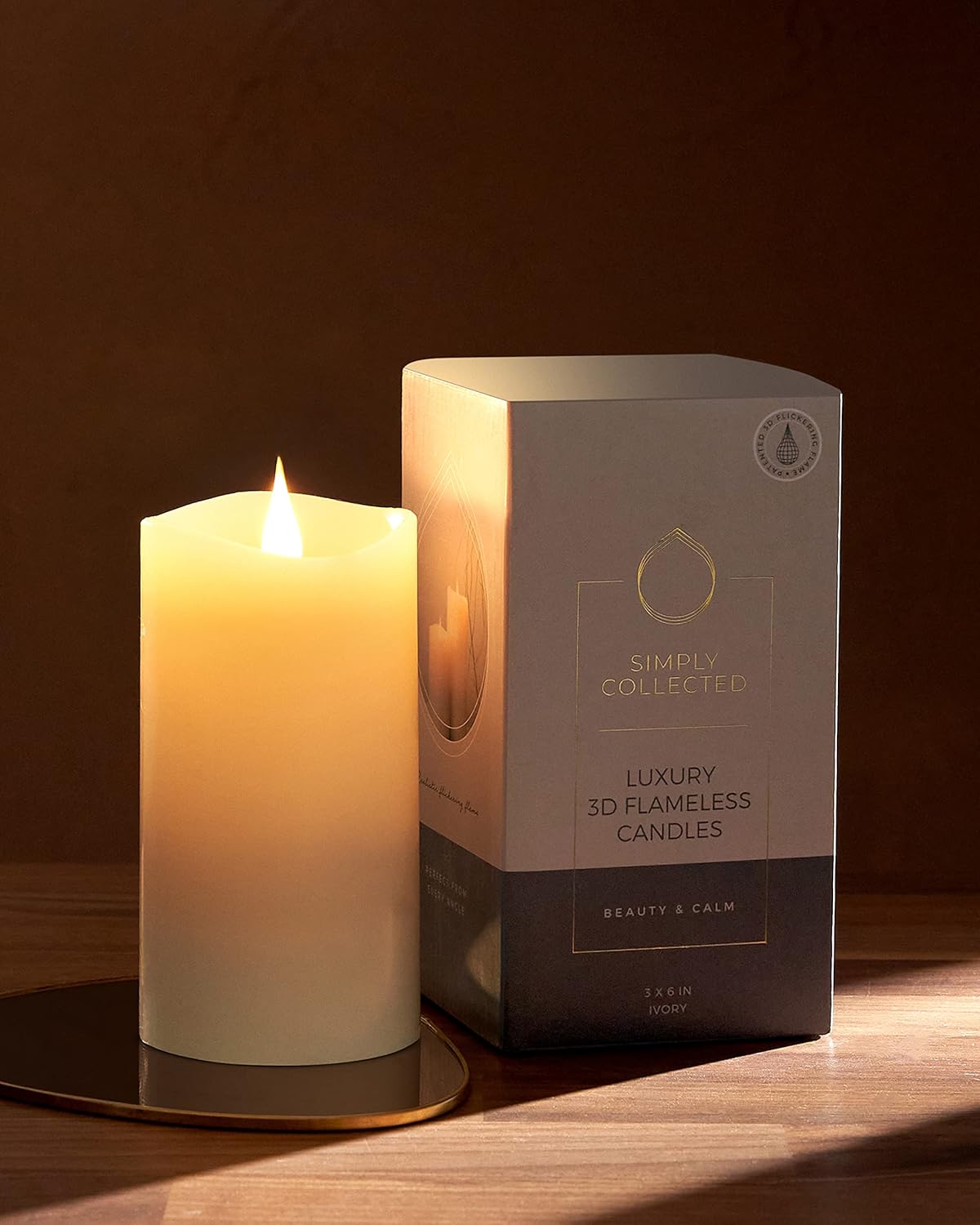 Lighting - Simply Collected Flickering Flameless Candles Battery Operated with Timer, 800+ Hours Realistic 3D Moving Flame, Battery Candles, Electric LED Candle, Real Wax Pillar, Unscented | Ivory - 3x6 Inches