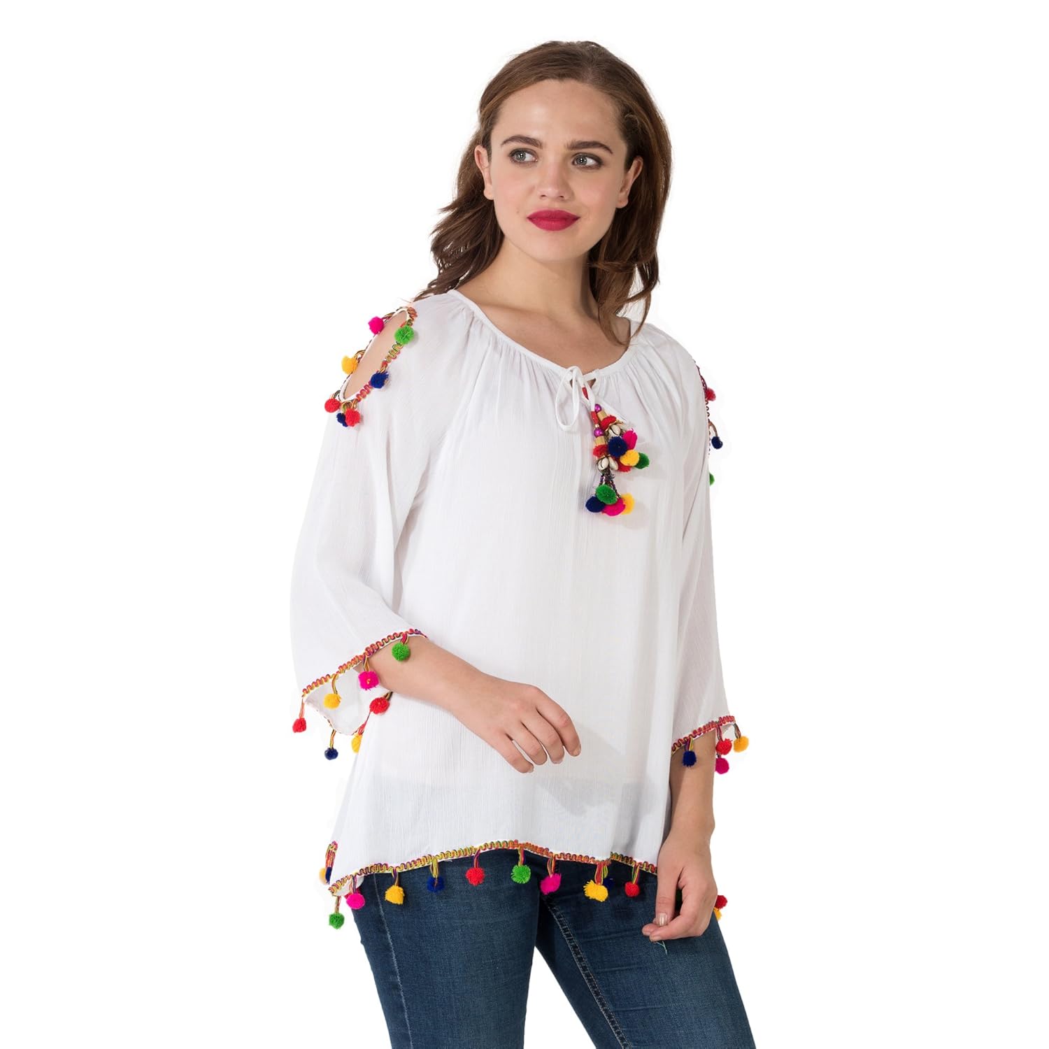 secret bazaar women's rayon crape cold shoulder top(white)