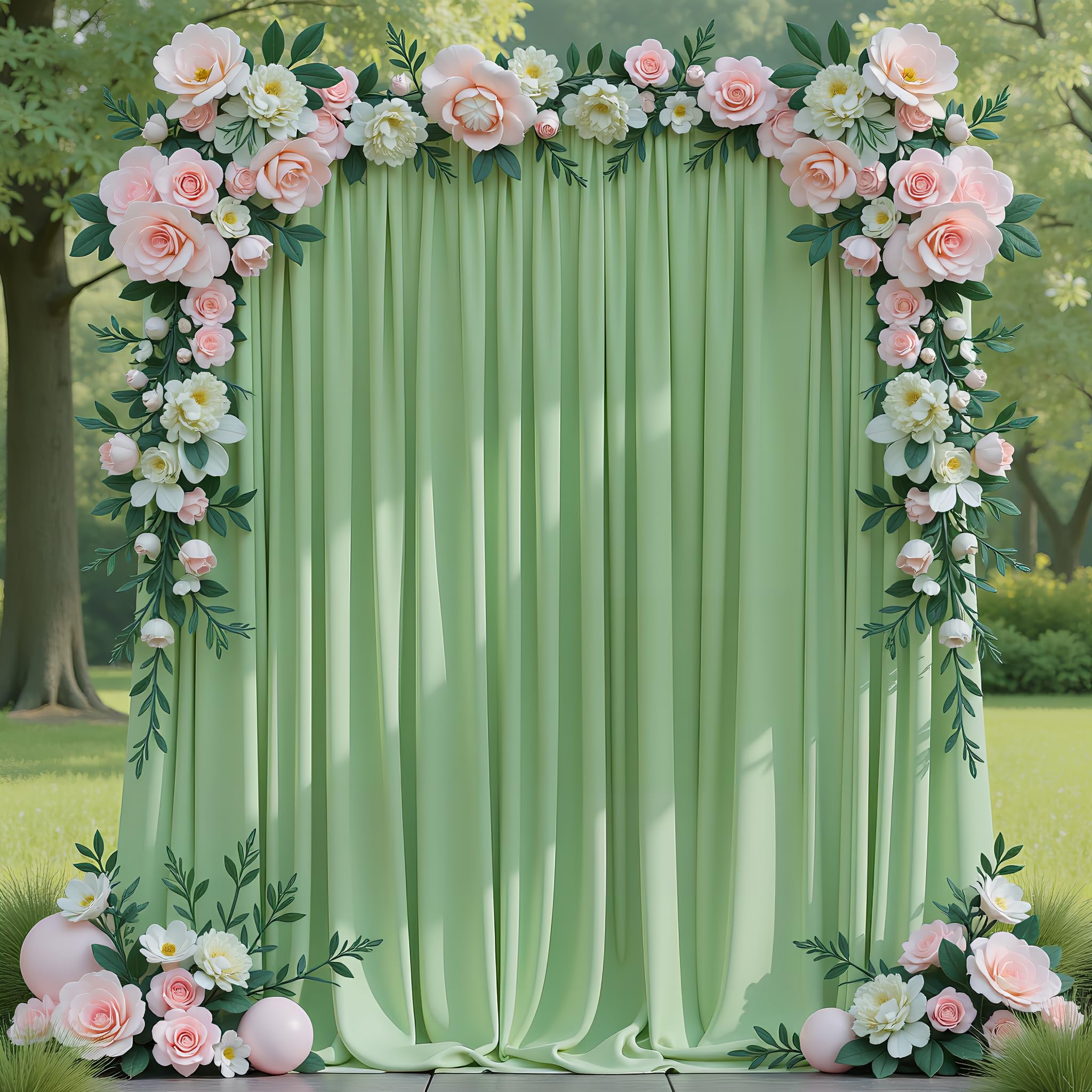 Photo 1 of Asee'm 10x8FT Sage Green Backdrop Curtains for Parties, Polyester Photo Fabric Curtain Backdrop Drapes for Birthday Wedding Party Decor Background Photography with Rod Pocket, 5x8FT, 2 Panels