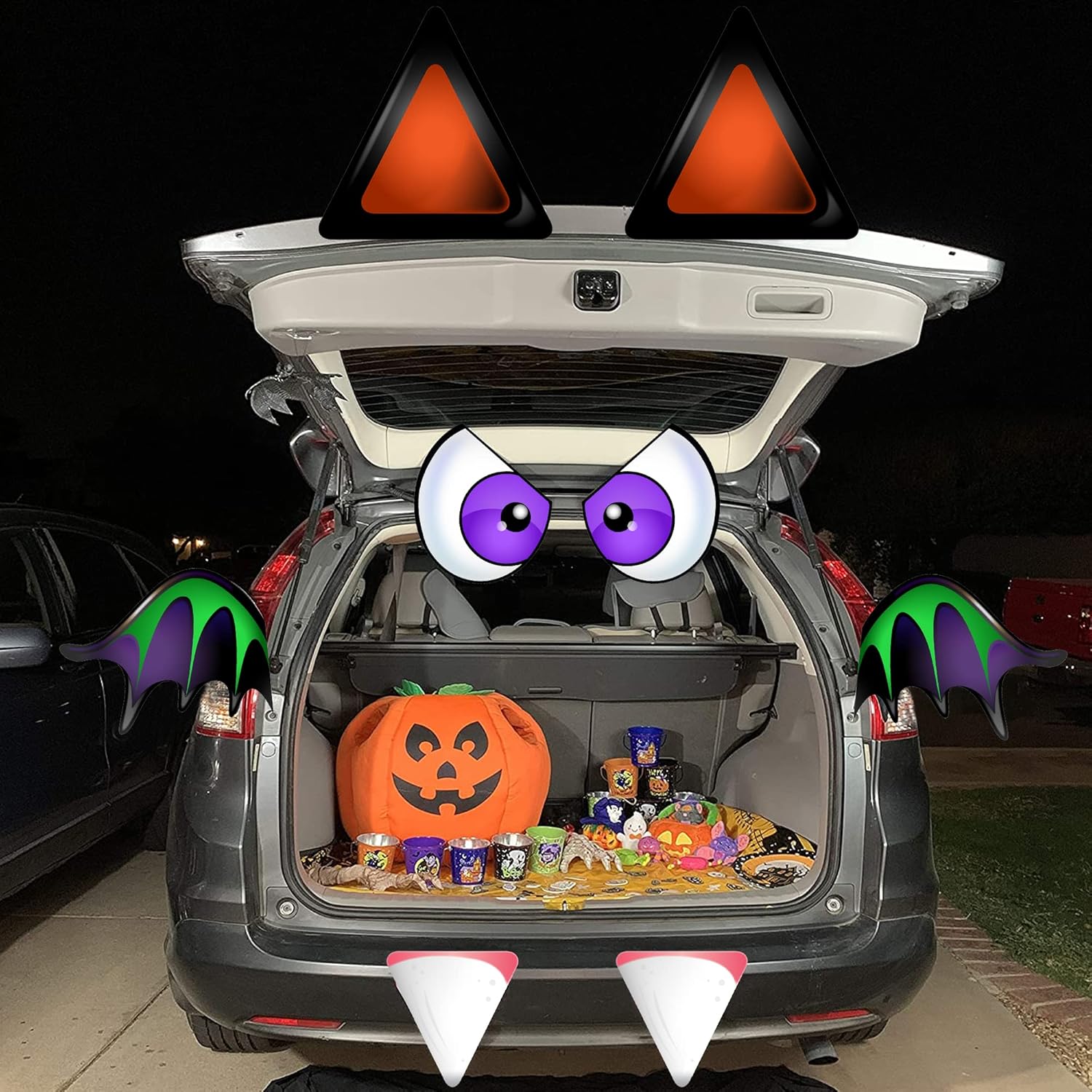 Garage Door Decorations - JOYIN Halloween Bat Trunk or Treat Car Archway Garage Decoration with Eyes, Fangs, Ears, Wings and Double Side Stickers