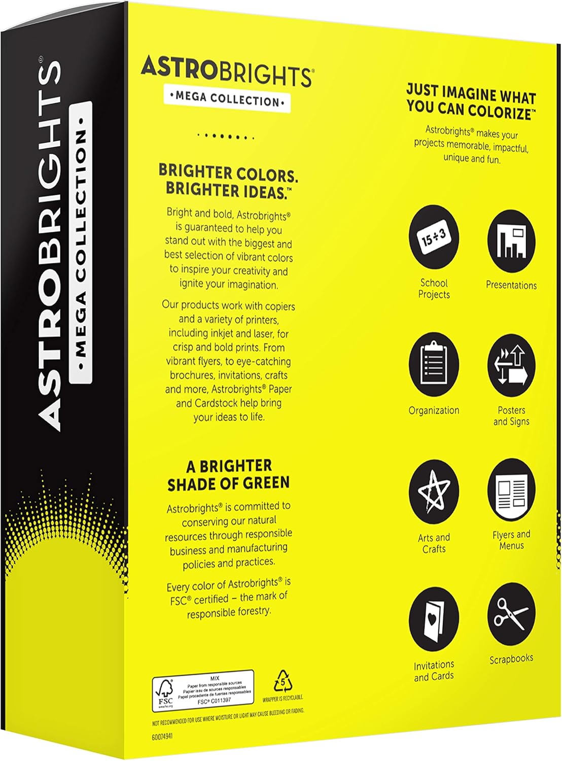 Astrobrights Mega Collection Colored Paper, 8 ½ x 11, 24 lb/89 gsm, Neon Yellow, 625 Ct. (91676)" Exclusive" - More Sheets! : Office Products