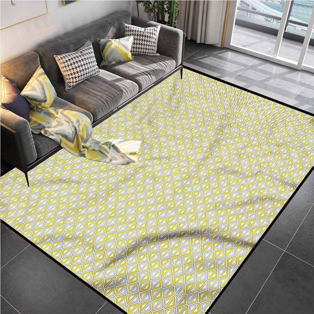 Area Rug Print Large Rug Mat Grey and Yellow, Triangles