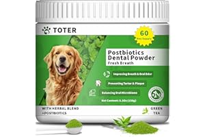 Dog Dental Powder, Dog Teeth Cleaning Powder with Postbiotics - Reduce Plaque & Tartar - Dogs Breath Freshener (60 Scoops)