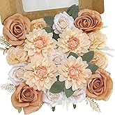 Senseya Artificial Flowers Combo, Nude Color Silk Roses, Peonies, Dahlias with Stems for DIY Wedding Bouquets, Baby Shower, Table Centerpieces, Home Decor, Fake Floral Arrangements, Party Decorations