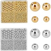 3360pcs Gold & Silver Round Spacer Beads 3/4/6/8mm 4 Size Smooth Ball Beads for Jewelry Making Metal Circle Bead for Bracelet Necklace Earring Making Supply
