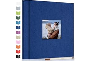 Artfeel Photo Album Self Adhesive Scrapbook Album for 3x5 4x6 5x7 8x10 Pictures,40 Pages Linen Cover with Display Window DIY Photo Book,Ideal Gifts for Family Travel Wedding Baby