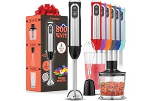 PEACH STREET Multi-use immersion Blender, Hand Blender with Powerful Copper Motor 800W, High Speed, Turbo Mode, 3 in 1 Handheld Blender Stick Stainless Steel Blades, (Black)