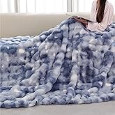 ORINOVA Tie-dye Blue Twin Cozy Faux Fur Blanket for Couch Bed Living Room 60x80 Furry Soft Fluffy Thick Warm Throw Blanket for Winter Home Gifts 860 GSM