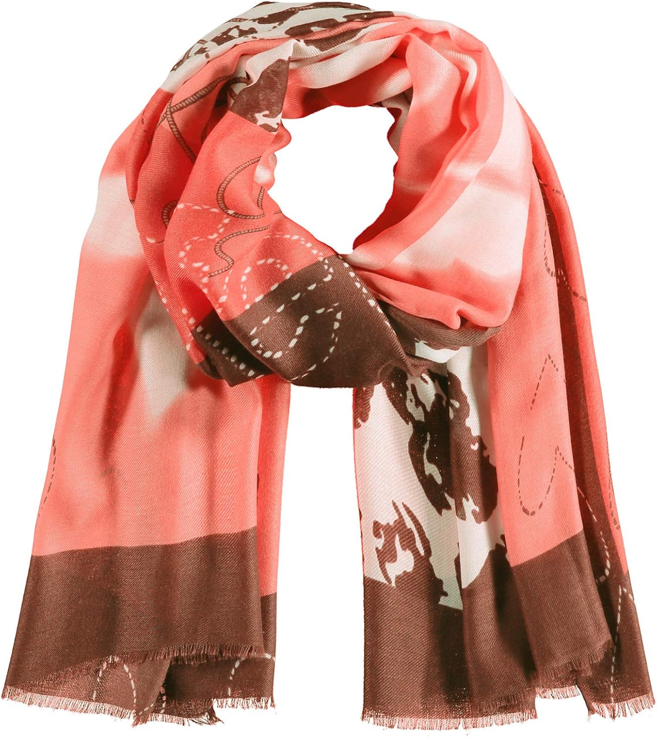 Samoon Damen Schal mit Herz-Print Fusion Coral gemustert ...