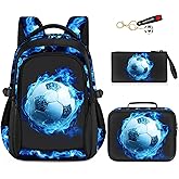 ZHIMEBYE School Backpacks for Boys - 4pcs Soccer Boys Backpacks with Lunch Box Set for Kids Teens Elementary Middle School, 17″ Large Capacity Students Bookbag, Perfect for Travel