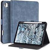 AsileCuir Handmade Case for iPad Pro 11 Inch (M5/M4) 2025/2024 with Pencil Holder Pocket,Magnetic Closure,Auto Sleep/Wake,Vegan Leather Folio Protective Cover,Multi Angles Stand,Light Blue